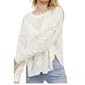Free People Not Cold In This Floral Lace Pullover Long Sleeve Blouse White Small